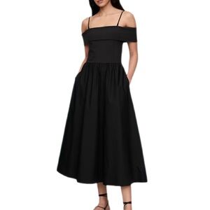 Gap Off Shoulder Black Midi Dress NWT